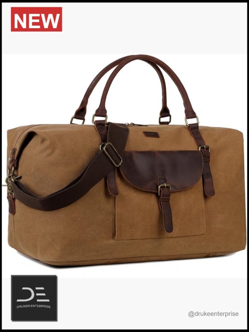Real Leather Canvas Travel Duffel Oversized Weekender Carry On Overnight Sports